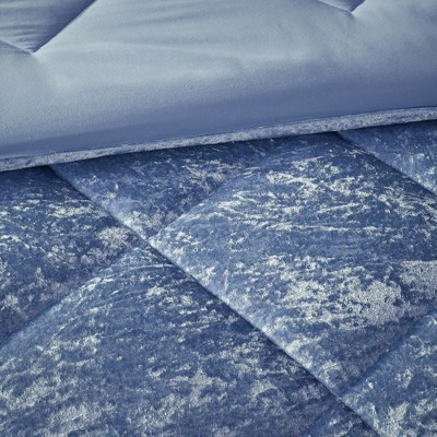 Twin/Twin XL Blue Crushed Velvet Quilted Duvet Set