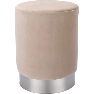 BirdRock Home Round Velvet Ottoman Foot Stool - Taupe - 1 of 3