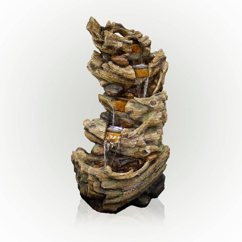 47&#34; Resin Outdoor 5-Tier Tree Trunk Waterfall Floor Fountain with LED Lights Brown - Alpine Corporation, 5 of 10