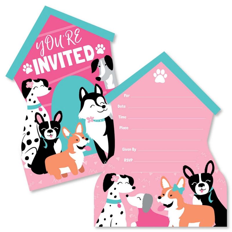 Big Dot of Happiness Pawty Like a Puppy Girl - Shaped Fill-in Invites - Pink Dog Baby Shower or Birthday Party Invite Cards with Envelopes - Set of 12, 1 of 8