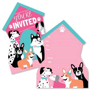 Big Dot of Happiness Pawty Like a Puppy Girl - Shaped Fill-in Invites - Pink Dog Baby Shower or Birthday Party Invite Cards with Envelopes - Set of 12