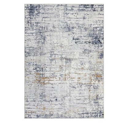 5 x 7 ft Polyester Imitation  Blue Orange Rectangular Hallway Bathroom Entryway Kitchen Office Foldable Line Printed Modern Washable Area Rug