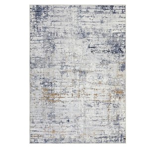 5 x 7 ft Polyester Imitation  Blue Orange Rectangular Hallway Bathroom Entryway Kitchen Office Foldable Line Printed Modern Washable Area Rug - 1 of 4