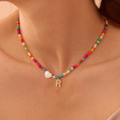 Turandoss Colorful Beaded Initial Necklaces for Girls Women, Gold Choker Necklace for Teen Girl, Teen Girl Gifts Trendy Stuff, Gifts for Girls 8-18