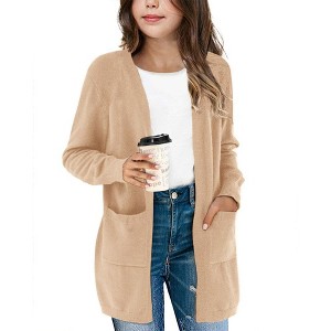 BLUEMING Girls Solid Color Knit Cardigan Long Sleeve Button Front Sweater with Pockets Adorable Loose Fit Kids Outerwear - 1 of 4