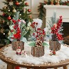 3 Pack 11.5 Inch Small Artificial Xmas Tree Centerpieces with Red Berries & Pine Cones - 2 of 4