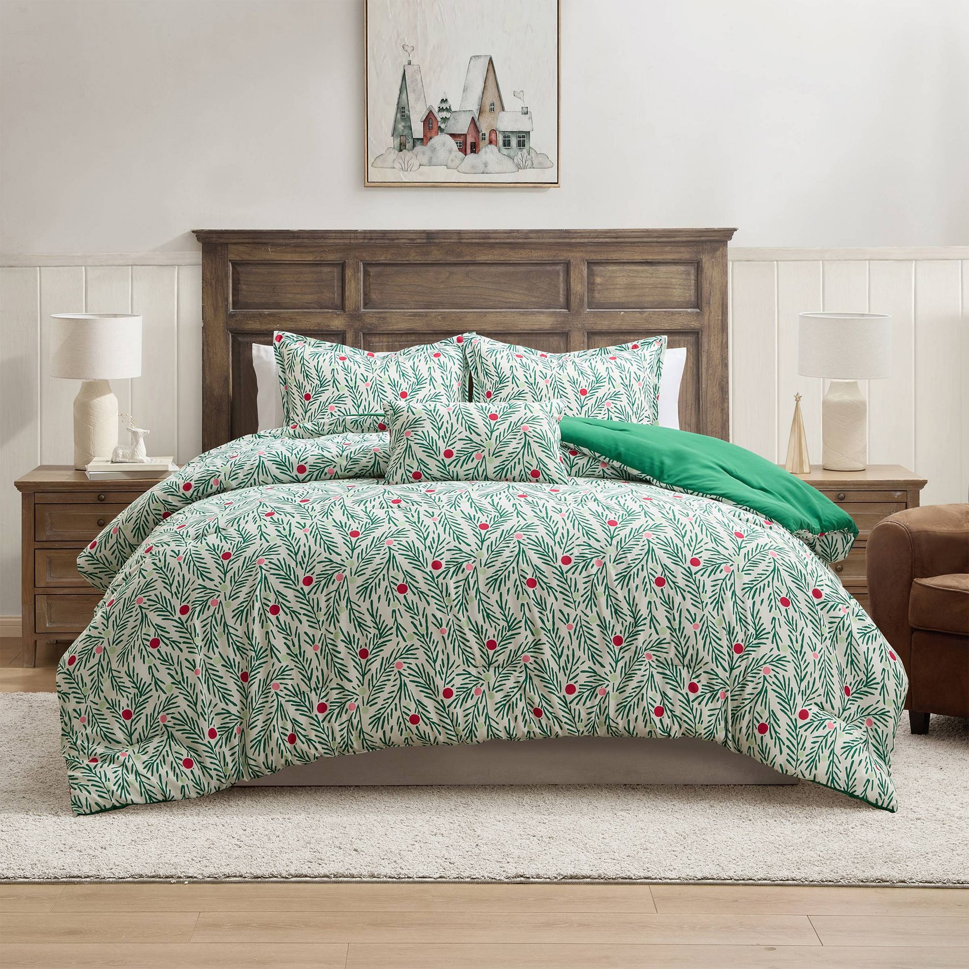 Hallmark Branches Holiday Comforter Set Forest Green