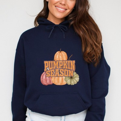 Pumpkin Season Stacked Distressed - Women's Graphic Hoodie