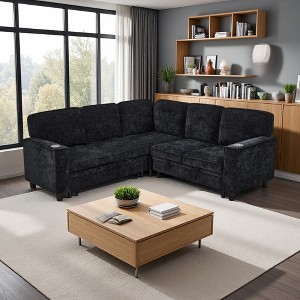 81" Chenille L-Shaped Sleeper Sectional Sofa with Bed & USB Ports - 1 of 4