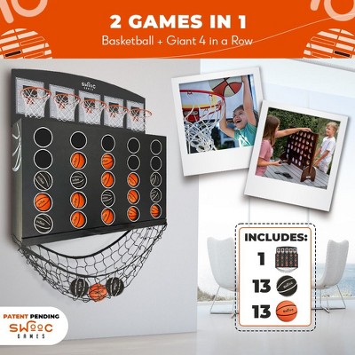 SWOOC Games - Low Post Lineup | Wall Mounted Giant Basketball 4 In A Row w/ 5  Games | Basketball Hoop For Room Wall Games | Mini Game Room Games