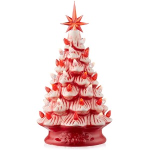 Casafield Hand Painted Ceramic Christmas Tree, 12-Inch Pre-Lit Tree with 100 Multi Color Lights and 2 Star Toppers - 1 of 4