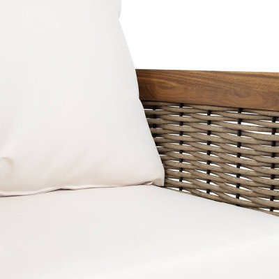 Burchett Beige and Brown Acacia Wood Club Chair with Cushions