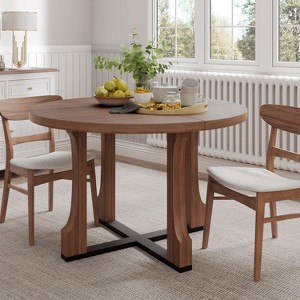 KWPZQEB Round Dining Table, 48" Wood Kitchen Table with Cross Base, Farmhouse Round Table for 4, Dining Table for Home Dining Room, Living Room - 1 of 4