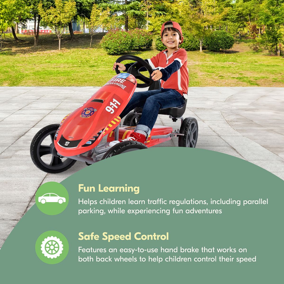 Hauck Speedster Pedal Go Kart with Adjustable Bucket Seat, Large Front Plate, Handbrake and EVA Plastic Wheels for Kids Ages 4 to 8 - thumbnail 9
