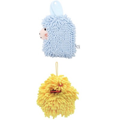 REGALWOVEN 2 Packs Cute Cartoon Alpaca Fuzzy Ball Hand Drying Hanging Ball Towels for Bathroom 7" x 7"/7" x 11"