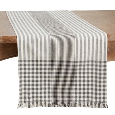 Saro Lifestyle Cotton Table Runner With Stripe Design, Black, 16