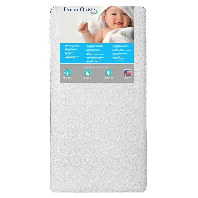 Dream On Me Slumberland 260 Coil 6” Crib And Toddler Mattress, Green Guard Gold Certified, 1 of 6