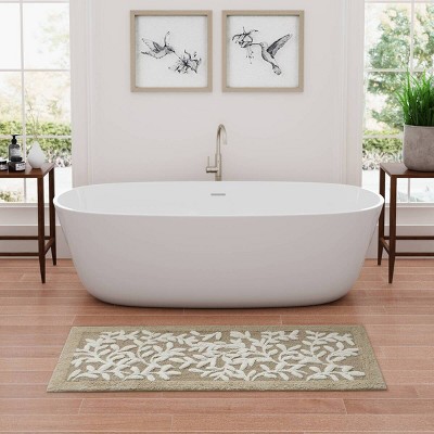 100% Cotton Botanical Print Indoor Bath Rug,  Natural Aesthentic Soft & Absorbent Bath Rug for Year Round Use
