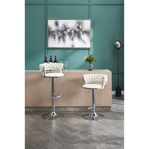 Velvet Bar Stools Set of 2 with Adjustable Height, 360¡ã Swivel, Chrome Footrest and Legs for Kitchen, Dining, or Bar - 1 of 4