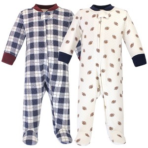 Hudson Baby Infant Boy Premium Quilted Zipper Sleep and Play 2pk, Football - 1 of 2