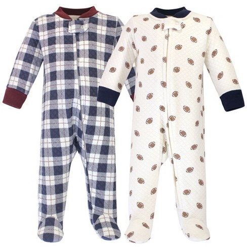 Hudson Baby Infant Boy Premium Quilted Zipper Sleep and Play 2pk, Football - image 1 of 2