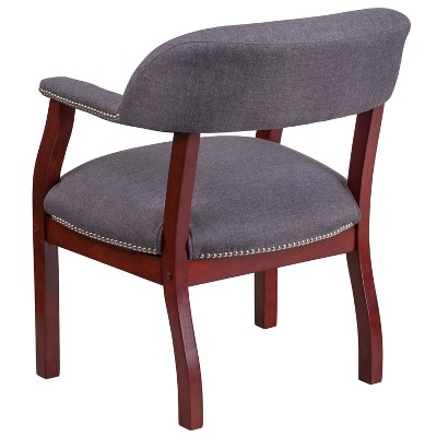 Gray Fabric and Wood Conference Chair with Nail Trim