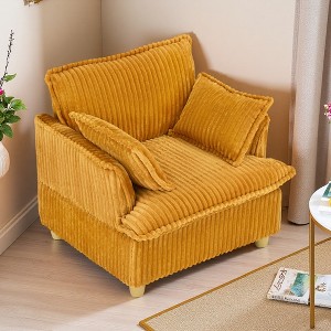 60" Corduroy Armchair with Detachable Ottoman and Pillows - 1 of 4