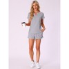 INSPIRE CHIC Women's Waffle Knit V-neck Short Sleeve Top with Shorts Tracksuit Lounge Set with Pockets - 3 of 4