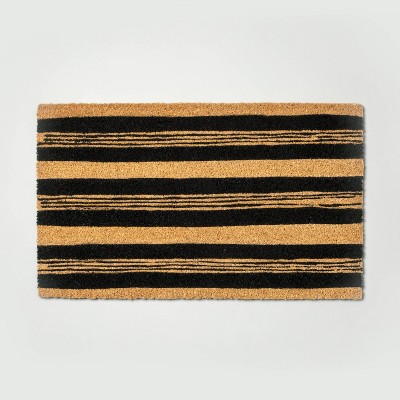 18" x 30" Painted Stripes Coir Doormat Black/Tan - Hearth & Hand™ with Magnolia