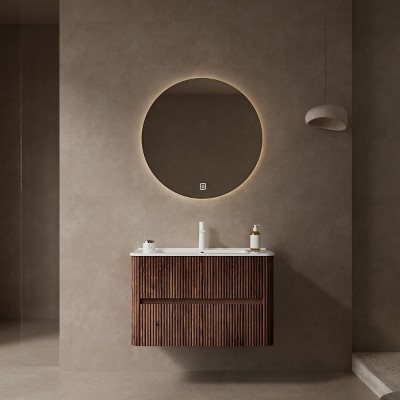 NicBex Floating Bathroom Vanity with Sink,Bathroom Sink Vanity with 2 Drawers and White Ceramic Basin,30/36 inch Bathroom Sink Cabinet,Walnut