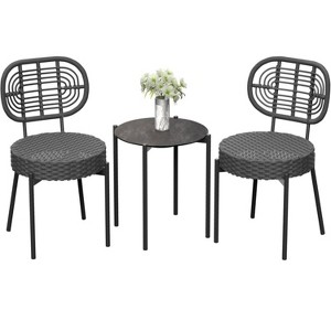GustoWave 3-Piece Rattan Bistro Set, All-Weather Patio Furniture For Porch/Lawn/Garden - 1 of 4