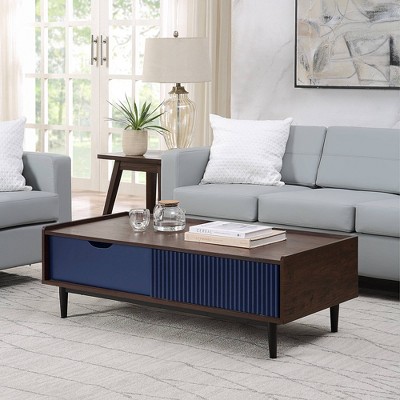 Duane Dark Brown and Navy Blue Wood and Metal Coffee Table with Storage