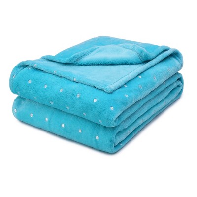 HomeRoots Twin Light Blue And Silver Fleece Woven Polka Dots Plush Blanket
