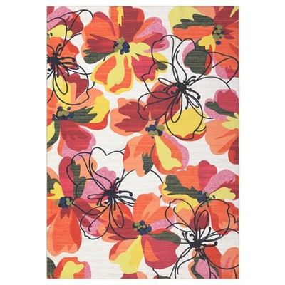 Modern Bright Floral Low Pile Non-Slip Washable Indoor Area Rugs for Living Room Dining Bedroom
