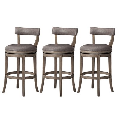 Maven Lane Alexander Rotating Low Back Kitchen Stool in Vegan Leather Seat, Set of 3