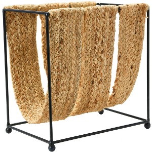 Storied Home Woven Jute and Metal Magazine Holder, Natural and Black - 1 of 4