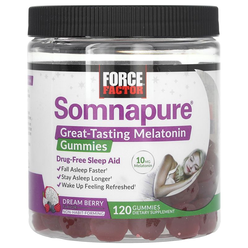 Force Factor Somnapure Gummies, Melatonin, Dream Berry, 10 mg, 120 Gummies (5 mg per Gummy), 1 of 4
