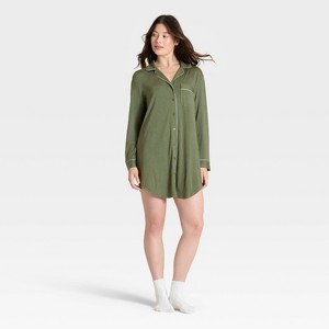 Women's Cloud Knit Notch Collar Long Sleeve Nightgown - Auden™ - 1 of 3
