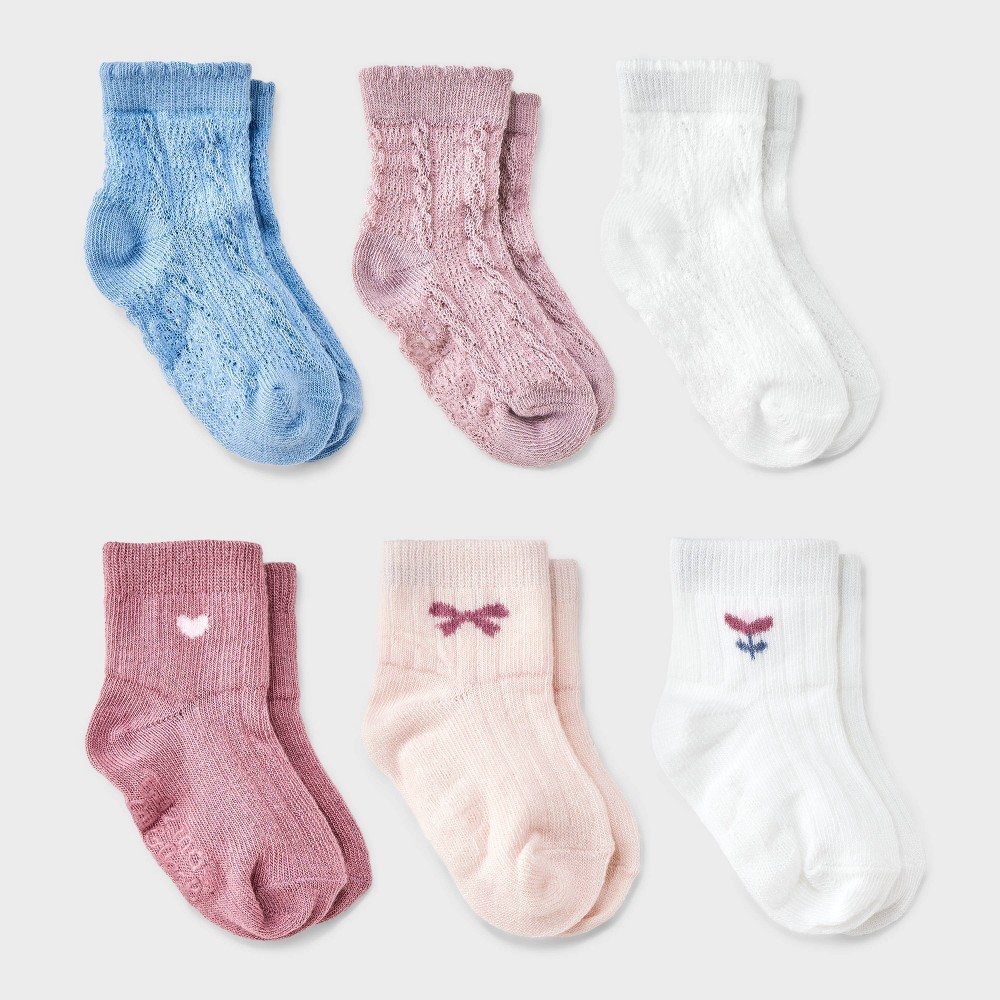 Baby Girls' 6pk 'Tulip' Low-Cut Socks - Cat & Jack™ 6-12M: Midweight Knit, Rib Cuffs, Classic Jacquard