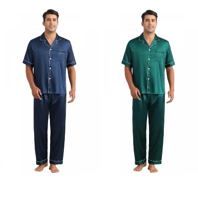 INSPIRE CHIC Men's 2 Pack Satin Pajamas Sets Classic Short Sleeve Sleepwear