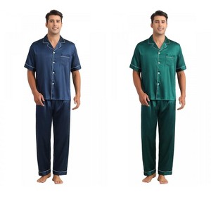 INSPIRE CHIC Men's 2 Pack Satin Pajamas Sets Classic Short Sleeve Sleepwear - 1 of 4