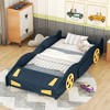 Lyngins Twin Size Race Car-Shaped Platform Bed Frame with Decorative Wheels & Built-In Storage, Wooden Toddler Bed with Safe Side Rails - 2 of 4