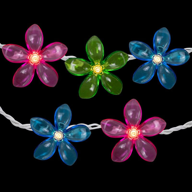 Northlight Set of 10 Pink, Blue and Green Flower Patio and Garden Novelty Lights 2.5, 3 of 6