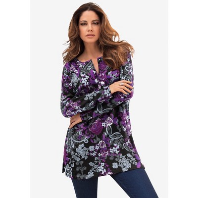 Roaman's Plus Size Knit Thermal Henley Top – Long Sleeve
