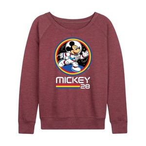 Women's - Disney - Mickey 28 Space Badge Lightweight French Terry Wide Neck Long Sleeve Shirt - 1 of 4