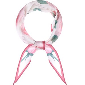 INSPIRE CHIC Women's Floral Printed Flowers Long Silky Satin Neck Scarves 1Pc - 1 of 4