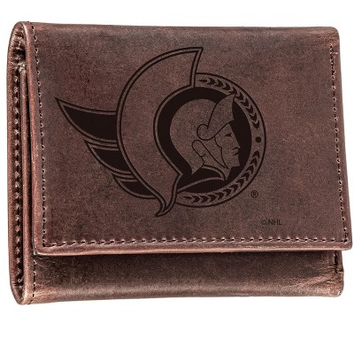 Evergreen NHL Ottawa Senators Brown Leather Trifold Wallet Officially Licensed with Gift Box