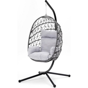 Heynemo Hanging Egg Chair Outdoor Swing Chair with Stand, Hammock Chair Indoor, Patio Boho Wicker Hanging Chair with Stand 350lbs Capacity - 1 of 4