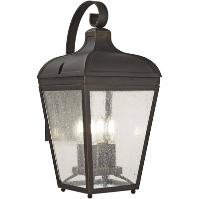 Minka Lavery Rustic Outdoor Wall Light Fixture Oil Rubbed Bronze 4-Light 21" Clear Seeded Glass for Post Exterior Porch Yard Patio