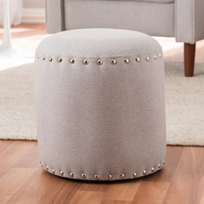 Rosine Light Grey Upholstered Nail Trim Modern Ottoman